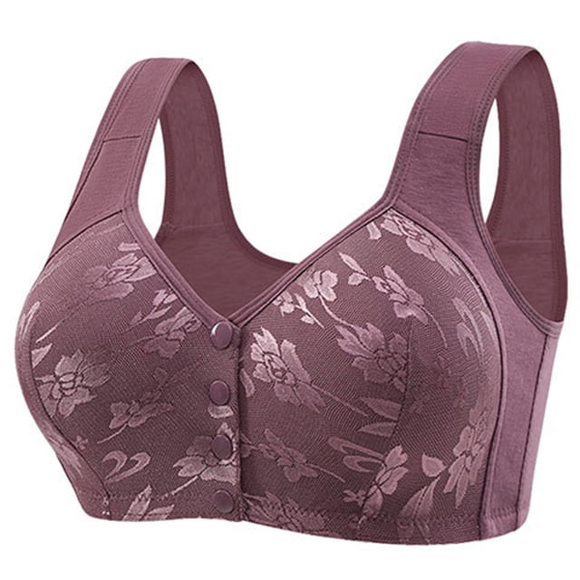 Fgnfyis Women's Solid Color Lace Pattern Front Buckle Non Underwire Tank Top Bra Everyday Wear Bras Purple 46