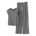 thumbnail image 2 of Women's Striped Two Piece Set, Short Sleeve Top Wide Leg Pants Set, Black and White Stripe Summer Outfits for Women, Casual Lounge Set, Vacation and Maternity Outfits-Gray, 2 of 6
