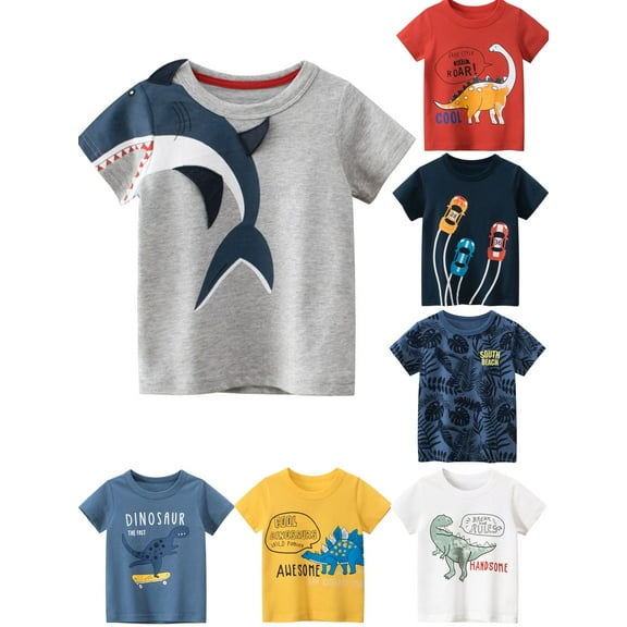 Toddler and Little Boys Summer Short Sleeve Crew neck T-Shirts Graphic Tops 1-9 Years - 3D shark