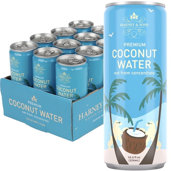 Harney & Sons Coconut Water, Naturally Refreshing, Natural Electrolytes for Hydration, No Preservatives, 10.8 fl oz Cans (Pack of 12)