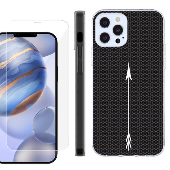 Slim Fit Protective Phone Case for Apple iPhone 12 / iPhone 12 Pro, with Tempered Glass Screen Protector, by OneToughShield ® - Arrow
