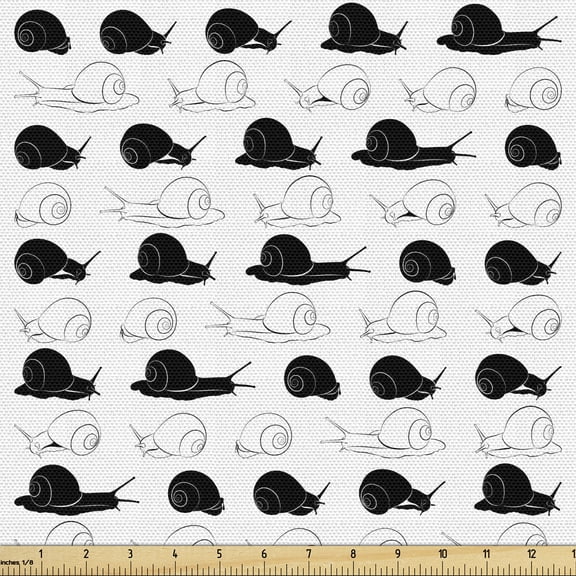 Snail Fabric by the Yard, Monochromatic Repetitive Slug Garden Mollusk Slow Insect Animal Drawings, Decorative Upholstery Fabric for Sofas and Home Accents, White and Charcoal Grey by Ambesonne