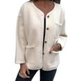 thumbnail image 2 of Women'S Autumn and Winter Fashion Casual Round Neck Long Sleeve Button Woolen Coat with Pockets White L, 2 of 7
