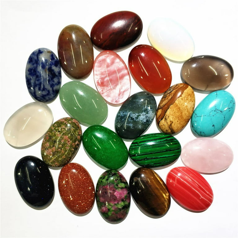 5pcs Oval Beads Semi-precious Gemstones Quartz Crystal Charms DIY Beads  Random Color Bulk for Jewelry Making (Mixed Color)