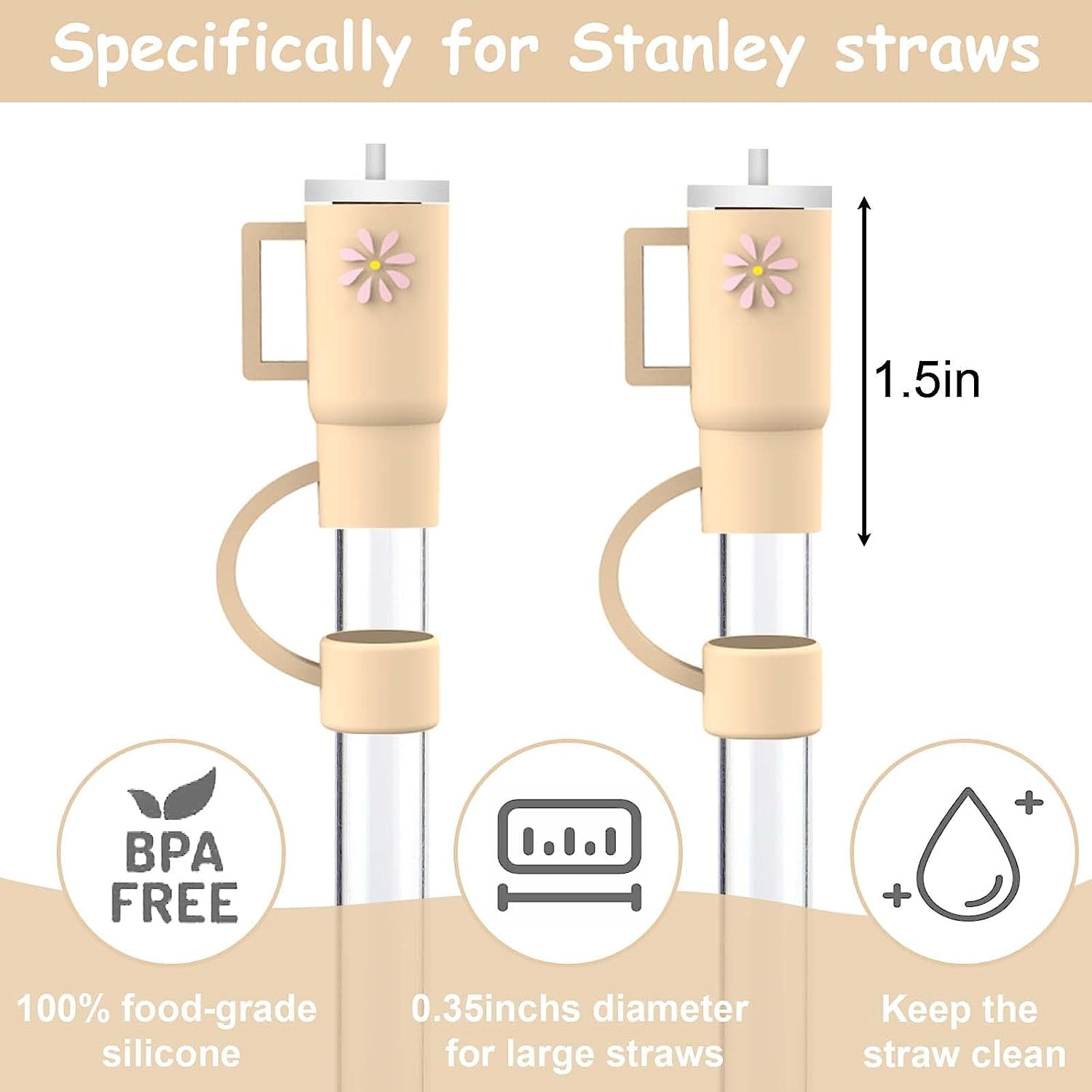 Hotanry 4 Pcs Stanley Cup Straw Cover Flower, 10mm Straw Covers Topper for  Stanley 40 oz & 30 oz Cup Accessories Silicone Straw Toppers Cap for