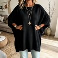 thumbnail image 6 of JIAYUE Women Crew Neck Knit Sweater Solid Color Batwing Short Sleeve Oversized Tunic Top for Outdoor Relaxing, 6 of 9