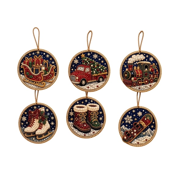 6PCS Christmas Diamond Art Ornament Kit, DIY Round Gem Painting Pendants for Tree & Home Decor, 5D Full Drill Holiday Craft Set for Adults & Beginners, Sparkling Festive Hanging Decorations