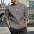 thumbnail image 2 of WTOBBY Men's 3/4 Sleeve Shirt Stand Collar Casual Loose Fit Pocket Breathable Solid Color Summer Resort Wear Button Front Lightweight Travel Top,Dark Gray 2XL, 2 of 3