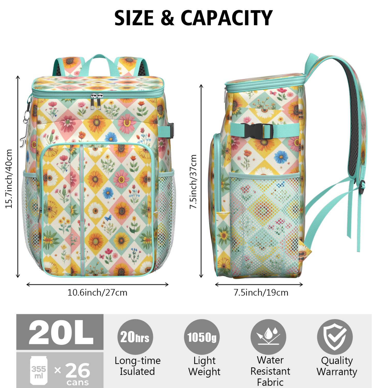 Travel Cooler Bag - Pioneer Flower Camping Beer Cooler Backpack with Bottle Opener- Waterproof Insulated Picnic Backpacks - Cooler Bag for Beach