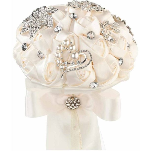 Lillian Rose Crystal Flower Wedding Bouquet, Ivory