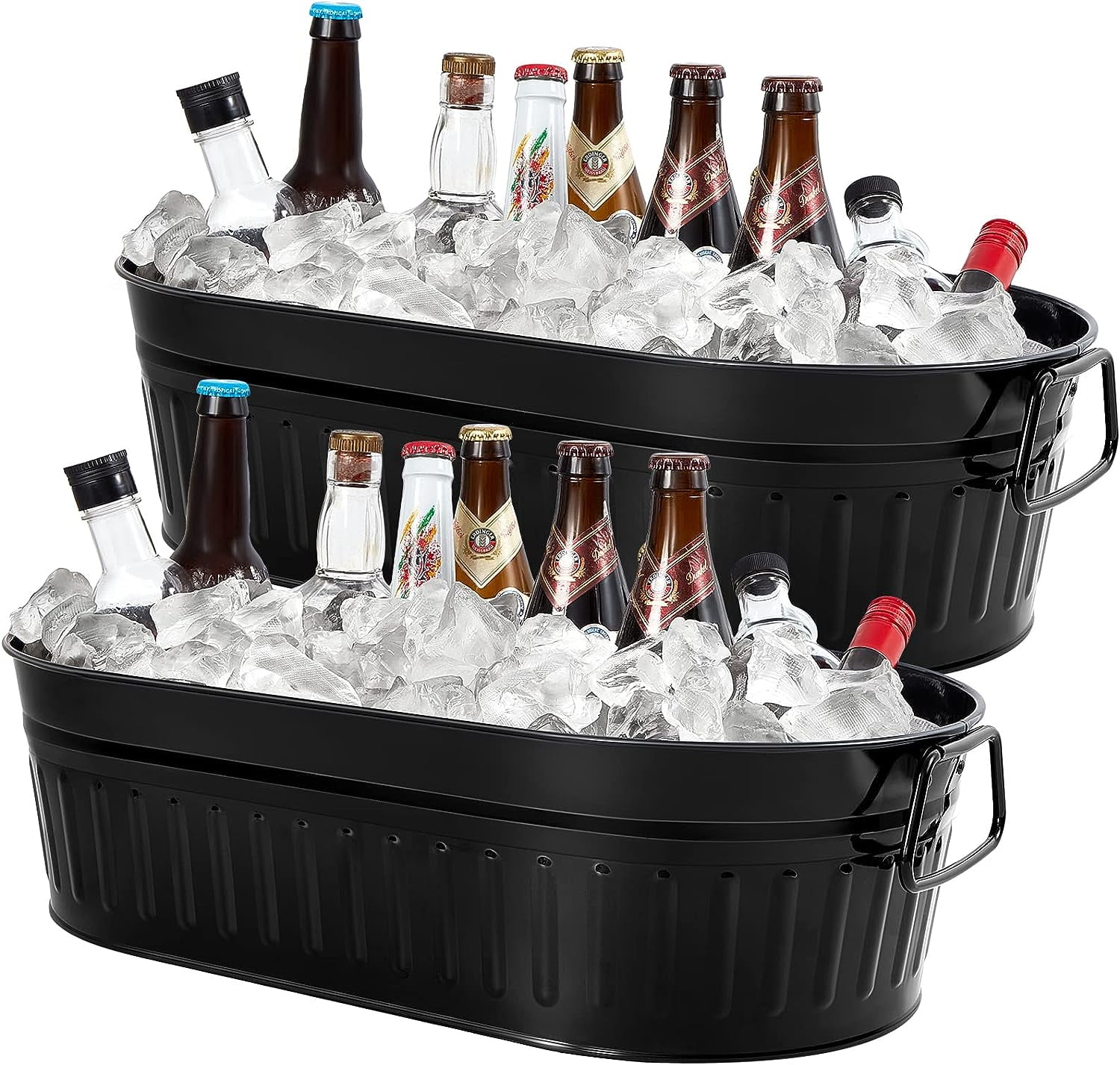 2 Pieces Galvanized Metal Drink Bucket Ice Bucket Party Tubs For Drinks Outdoor Galvanized
