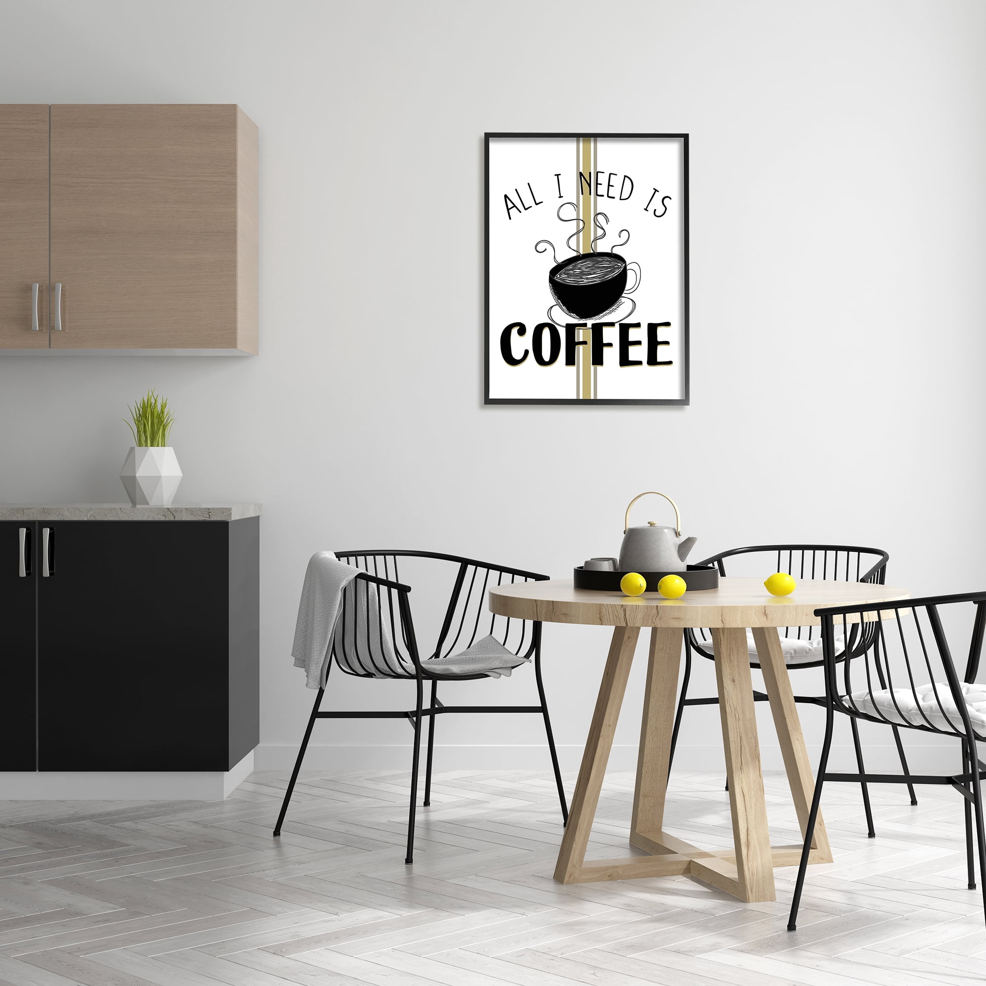Stupell Industries Coffee Phrase with Bistro Stripe Food & Beverage Painting Black Framed Art Print Wall Art, 24 x 30