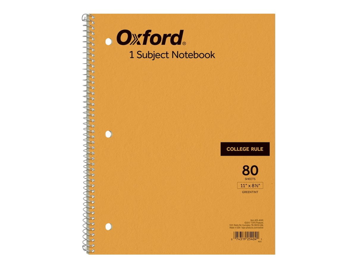 Oxford - Notebook - spiral-bound - Letter - rectangular - 80 sheets - green tint paper - College - 3 holes - tan cover - chipboard