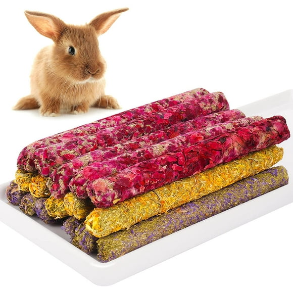 GHSDFBB 18 Pcs Natural Flowers Timothy Hay Sticks, Bunny Molar Chew Toys, Hamster Molar Teeth Snacks, Rabbit Gerbil Toys for Chinchillas Hamster Guinea Pigs Gerbils Squirrel