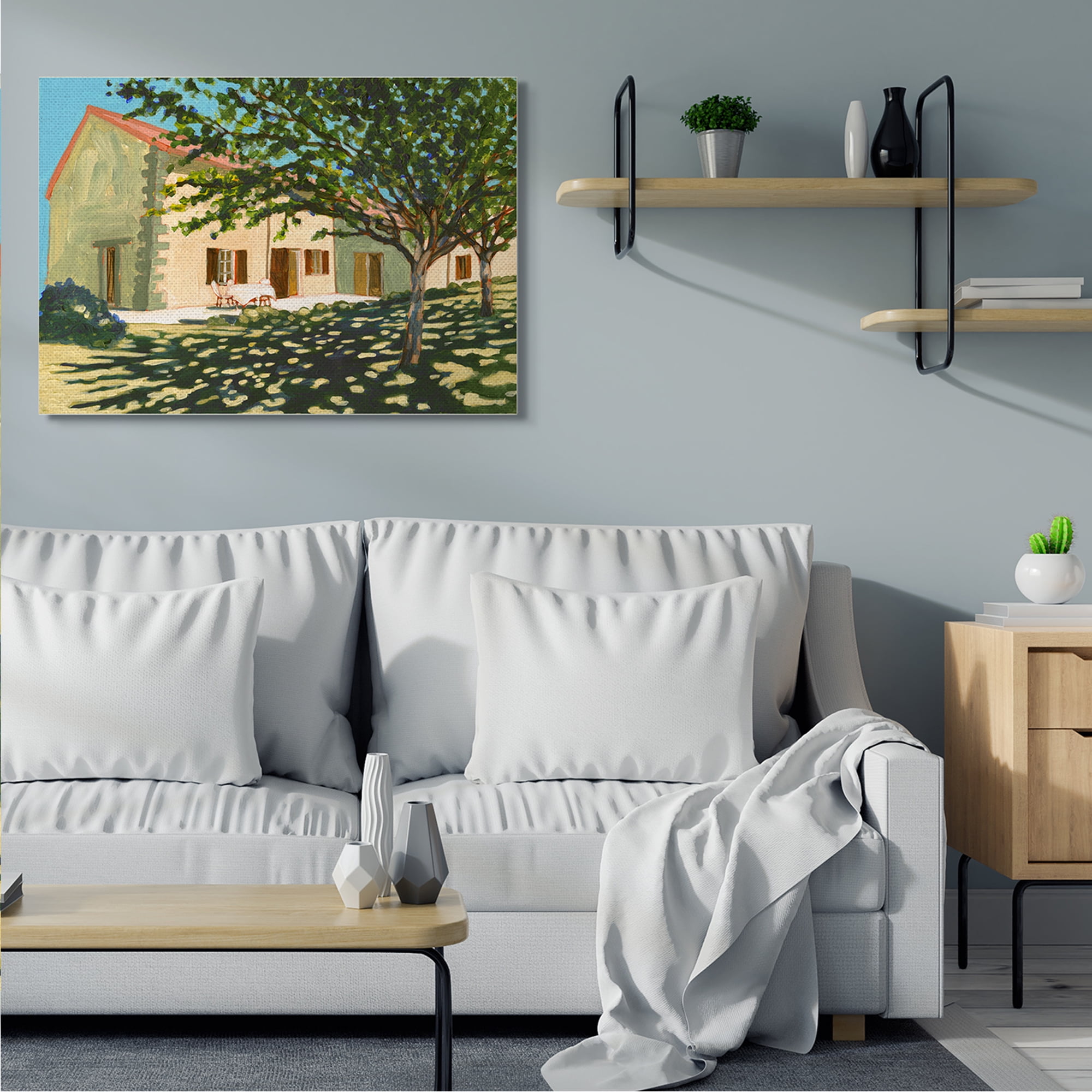 Stupell Industries Countryside Home Garden Landscape Tree Shade Landscape Painting Gallery Wrapped Canvas Art Print Wall Art, 36 x 48