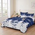 thumbnail image 2 of Quilts King Size Bedding Set, Navy Blue Christmas Trees Lightweight Quilted Comforter, Winter Xmas Snowflakes Pine Forest Reversible Bedspread Coverlet with Pillow Covers for All Season, 96" x 106", 2 of 9