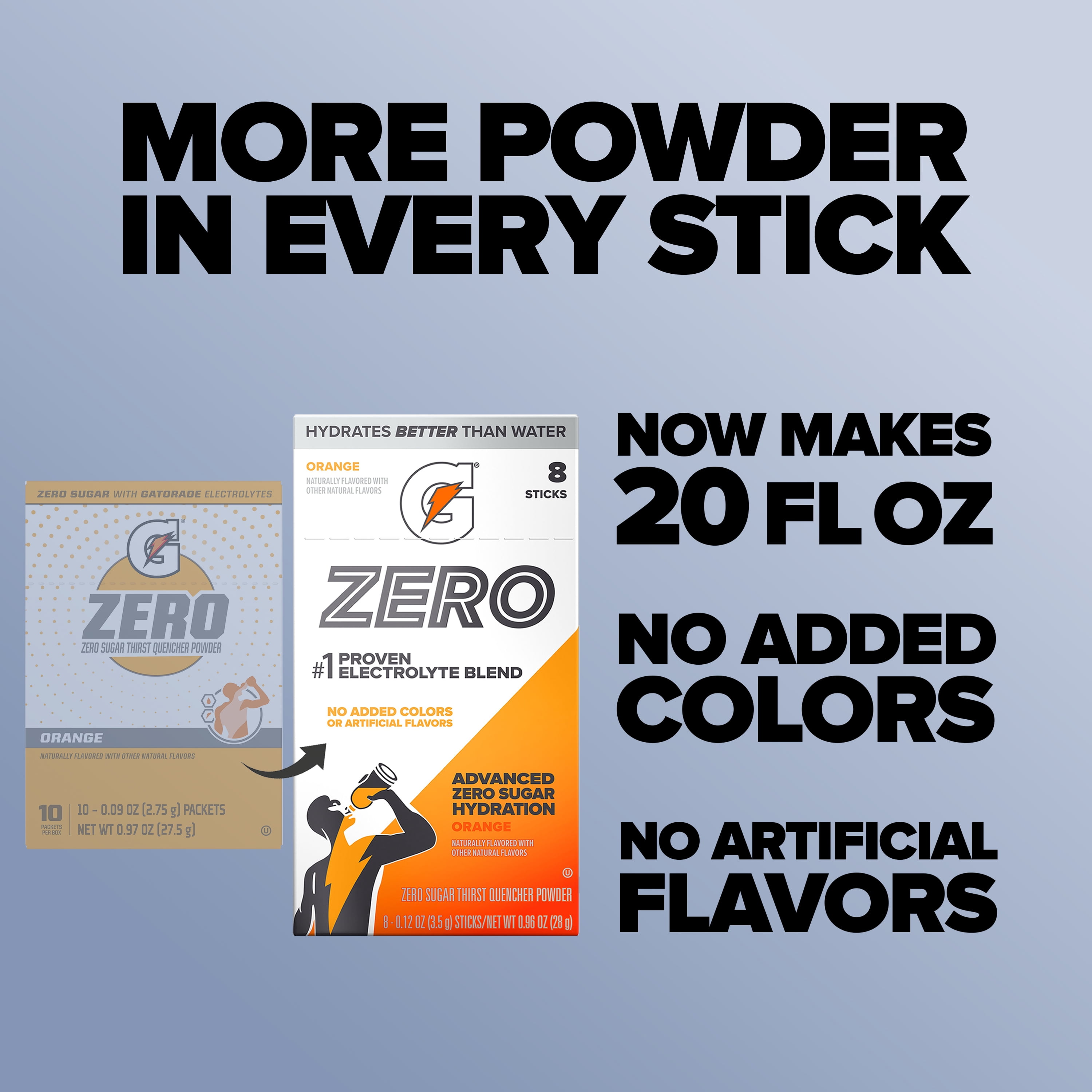 (3 pack) Gatorade Zero Sugar Orange, On the Go Packs, Electrolyte Powder Drink Mix, 0.12 oz, 8 Sticks