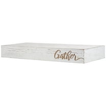 American Art Decor Floating Wall Shelf for Bedroom, Living Room, Bathroom – Whitewashed Wood with “Gather" Text Engraving (3.25" H x 24.25" L x 10.25" D)