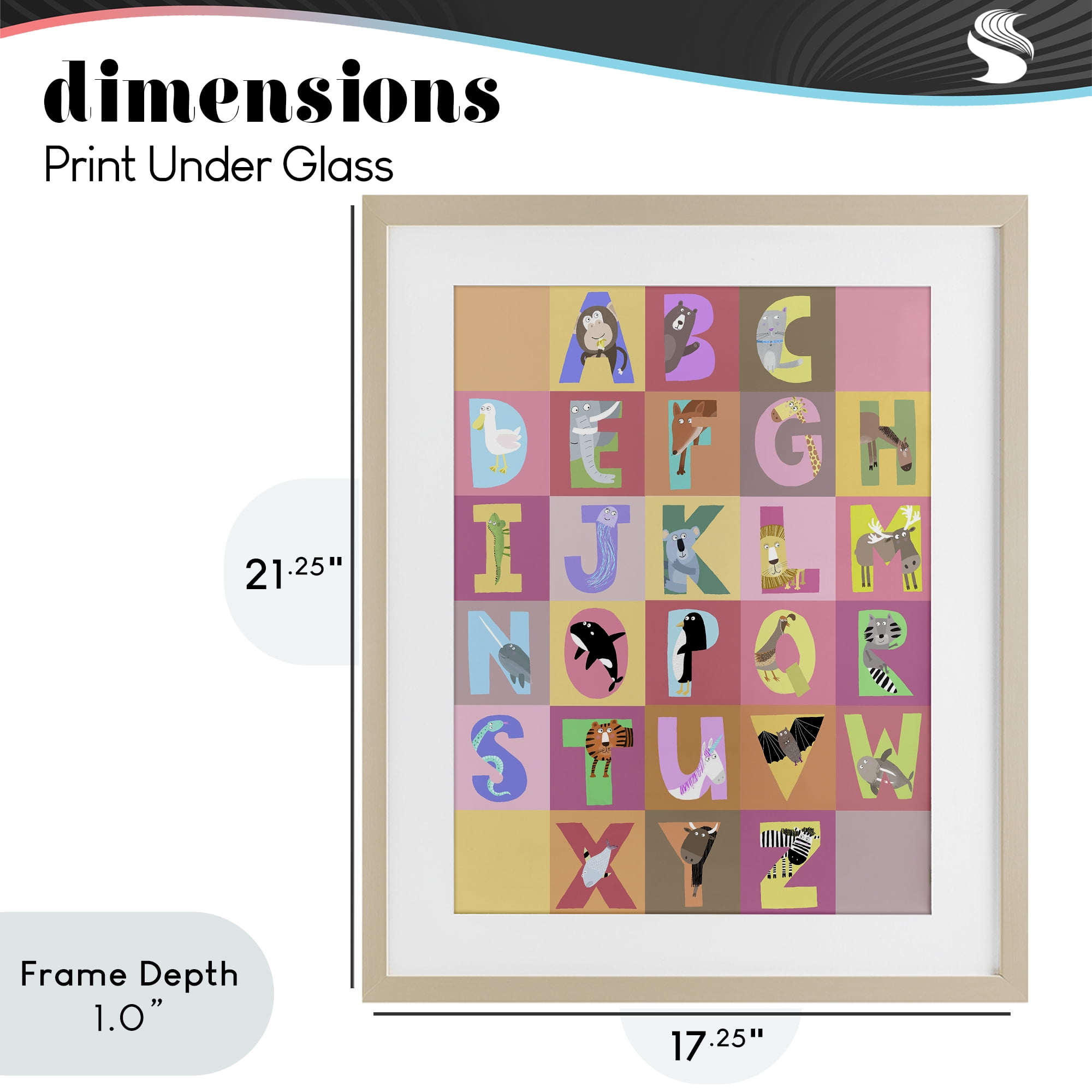 Stupell Industries Animal Alphabet in Pink Birch Framed Print Under Glass, design by Carla Daly