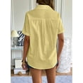 thumbnail image 5 of Women'S Cotton Button Shirt Rolled Hem Short Sleeve Shirt Women'S Summer Casual V Neck Beach Cotton Top Yellow XXXL, 5 of 6