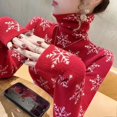 thumbnail image 3 of Suéter de cuello alto tejido con copos de nieve para mujer, ropa de primavera, ajustado, elegante, de moda, con cuello alto, 3 of 4