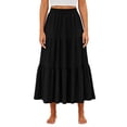 thumbnail image 6 of Wutalume Women's Fashion Summer Bohemian Solid Color Elastic Waist A-Line Pocket Half Length Skirt, Casual and Beachwear Style,Black L, 6 of 7