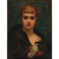 thumbnail image 2 of Edmond Hébert 12x14 Gold Ornate Wood Frame and Double Matted Museum Art Print Titled - Young Woman Holding a Mask, 2 of 4