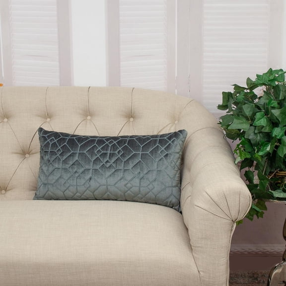 Nassau Collection Tufted Geometric Mosaic Stitch Rectangular Lumbar Throw Pillow - 24" - Gray