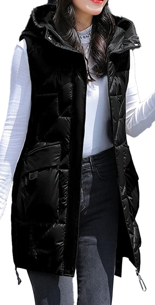 PIKADINGNIS Women Hooded Vest Sleeveless Warm Down Puff Gilet Vests