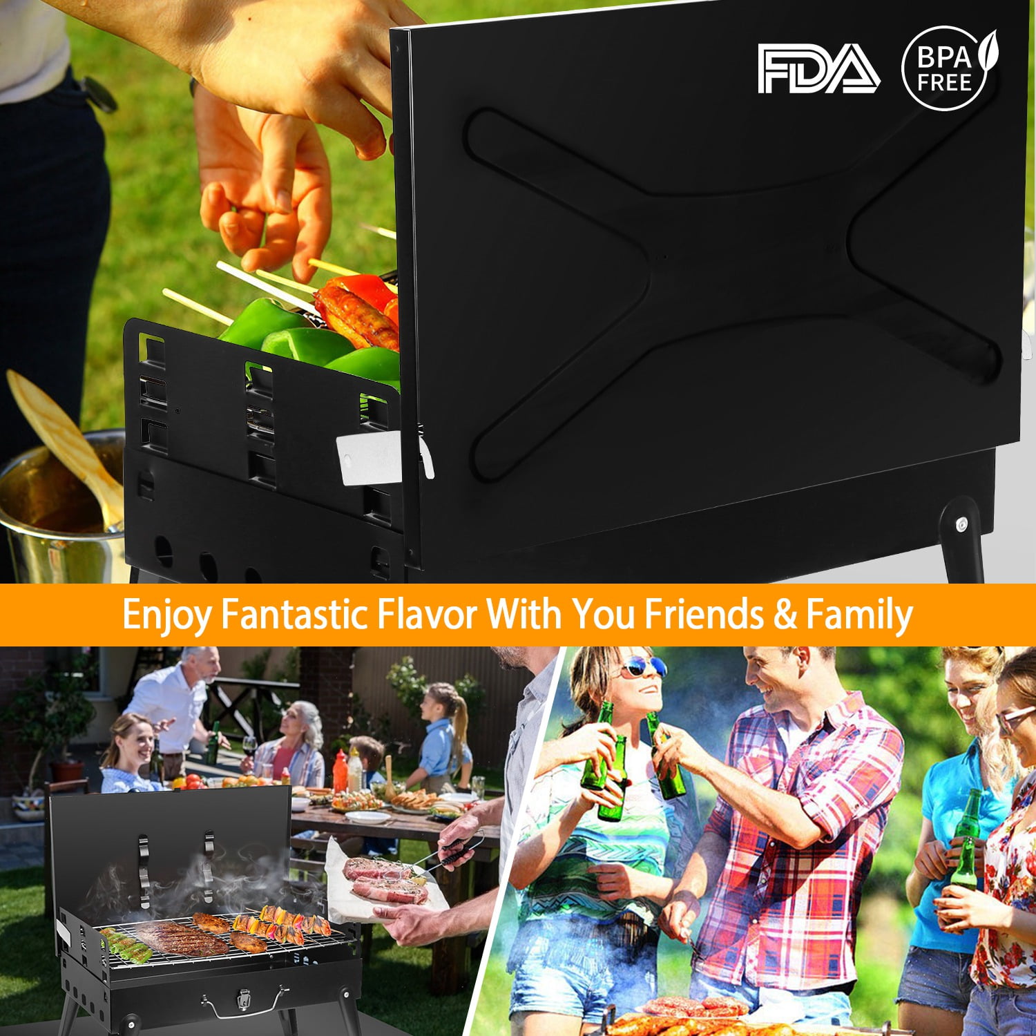 Imountek Portable Charcoal Grill Foldable BBQ Suitcase Grill for Outdoor Camping Picnics Garden Grilling, 16.7x10x17.7 inches