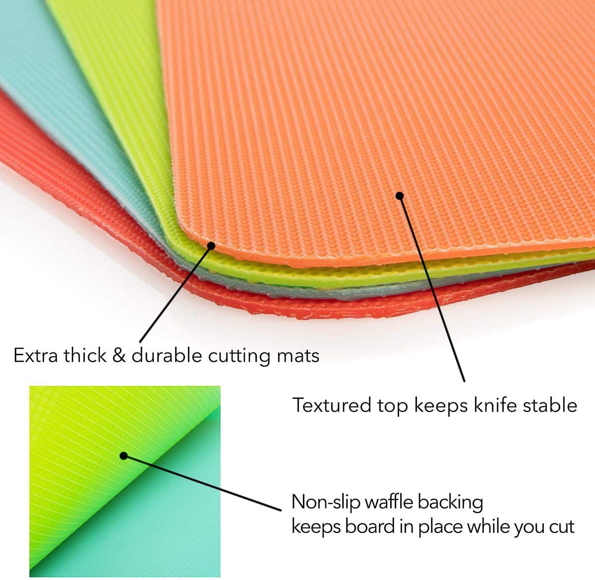 MKEUDQ-Flexible Cutting Board Set - Color-Coded Plastic Cutting Board Mats - Dishwasher-Safe Chopping Surfaces - Space-Saving Kitchen Mat Storage - 4-Pack Multicolor 11.5 x 15 in