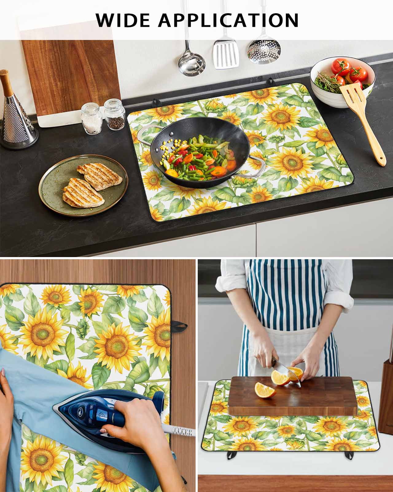 nqOlkjepod Large Induction Cooktop Protector Mat 24"x21", Sunflower Stove Top Covers for Electric Stove, Farmhouse Summer Botanical Watercolor Stove Burner Cover Mats, Glass Top Stove Cover