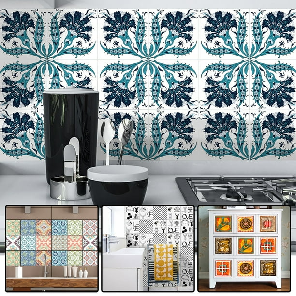 10 20 50 100pcs Moroccan Style Self Adhesive Bathroom Kitchen Decor Home Wall Tile Sticker Walmart Com Walmart Com