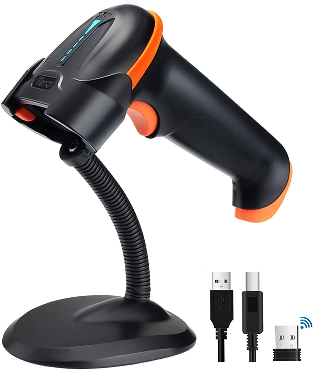 1D 2D QR Barcode Scanner Wireless and Wired with Battery Level Indicator Digital Printed Bar Codes Reader with Stand Portable Handheld Barcode Scanner Compact Plug and Play Model D5100-Z