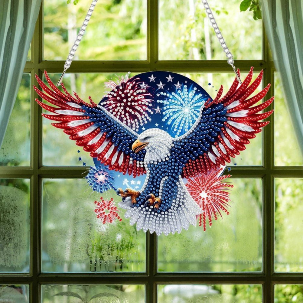 FLOPESN DIY Diamond Art Painting American Independence Day Creative，9.84*9.84in Eagle  Design, Acrylic Material Irregular Shape Home Decoration Pendant