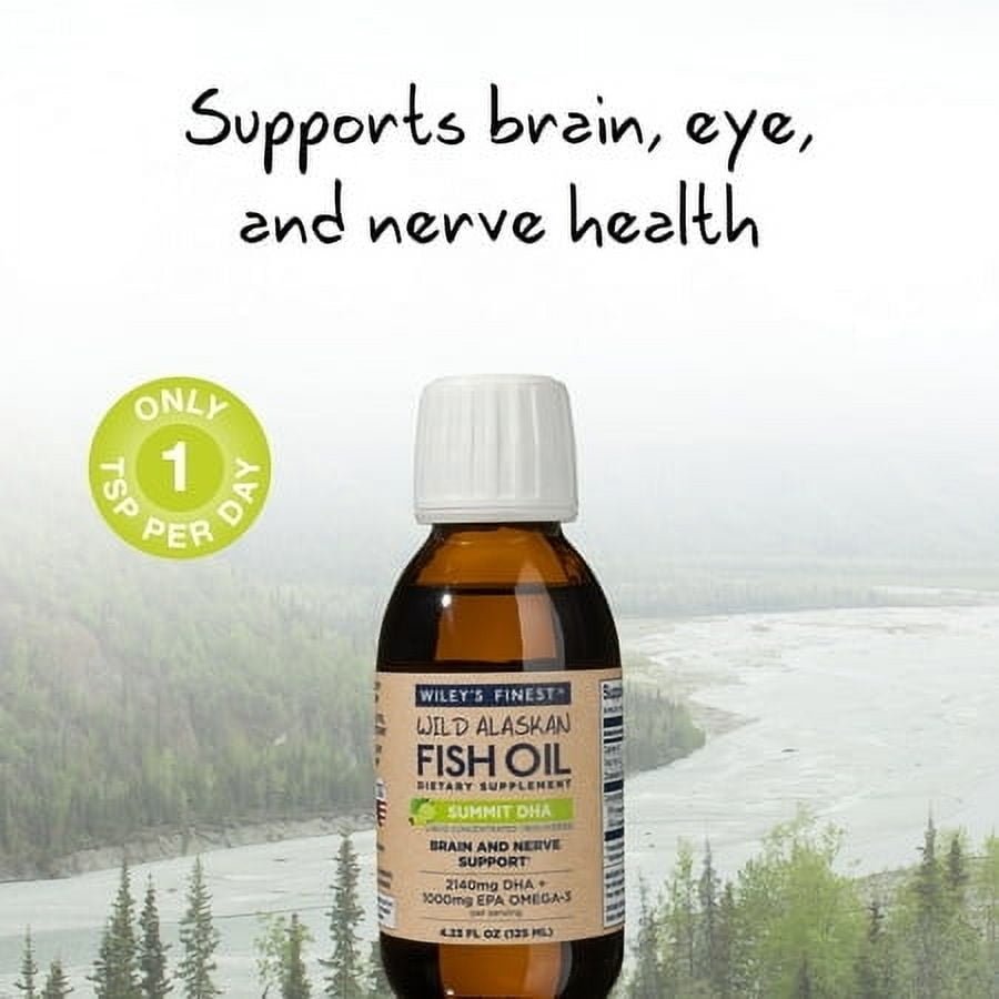 Wiley’s Finest Wild Alaskan Fish Oil Summit DHA Liquid - 2140mg of DHA and 460mg of EPA Omega-3s - Citrus Flavored Liquid Supplement - 4.23 Oz (25 Servings)