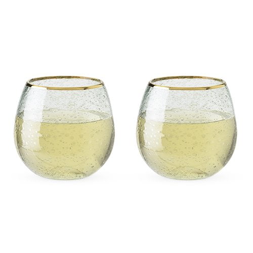 Stemless Wine Glass Gold Rim Bubble Clear Insulated Wine Glasses Set