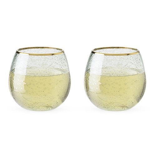 Stemless Wine Glass, Gold Rim Bubble Clear Insulated Wine Glasses, Set