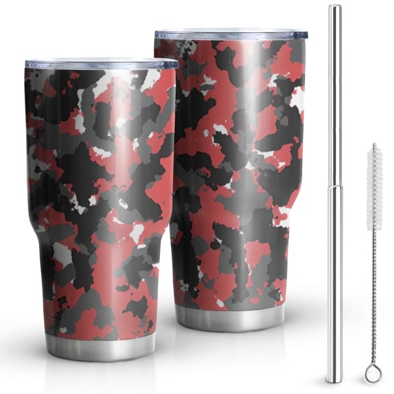 30oz Red Camo Digital Pixel Pattern Tumblers Stainless Steel Tumbler with Lid and Straw,Vacuum Insulated Double Wall Travel Tumbler Cups Mug with Cleaning Brush for Coffee,Tea