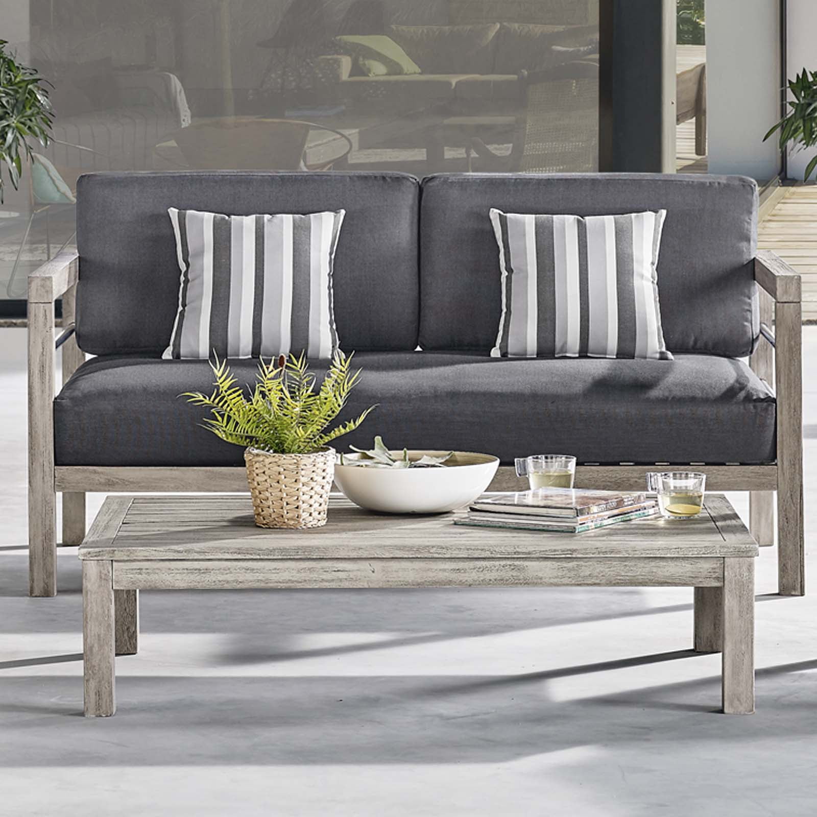 Wiscasset Outdoor Patio Acacia Wood Coffee Table In Light Gray Walmart Com Walmart Com