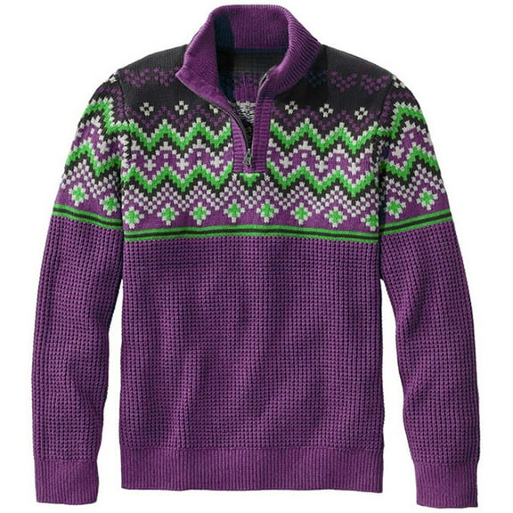 Mens Crewneck Sweater Quarter Zip Funny Print Pullovers Button Down Festival Holiday Winter Clothes with Pockets, Purple, Size XXXL