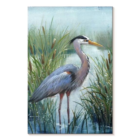 Elephant Stock Marsh Heron I Wall Art - Vertical Canvas Wall Art - Living Room Wall Decor - Animal Canvas - Green And Brown Decor By Tim O'toole - 8" x 12"
