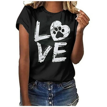 

Maternity Blouses Womens Work Tops Girls Short Sleeve Out Blouse Funny Print Shirt T-Shirt Tops Workout Tshirts Shirts for Women Black L