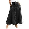 thumbnail image 2 of Huankd Womens A Line Midi Skirt Vintage Button Down Swing Skirt High Waisted Slit Pleated Skirt with Pockets Black M, 2 of 4