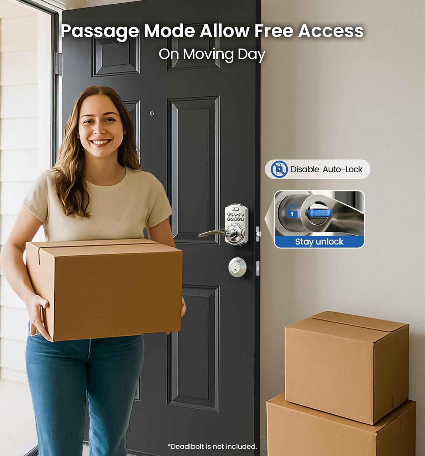Veise Keypad Door Lock with Handle, Keyless Entry for Front Door & Bedroom, Electronic Lock with Code, Zinc Aluminum Metal Satin Nickel