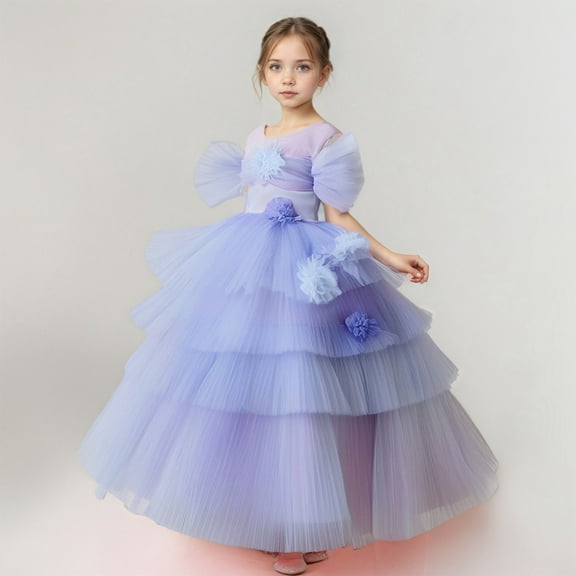 Floral Appliques Tulle Flower Girl Dresses for Wedding Lace Embroidery Girl's Ball Gown