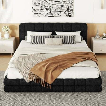 Homiyad Queen Size Upholstered Platform Bed, Black