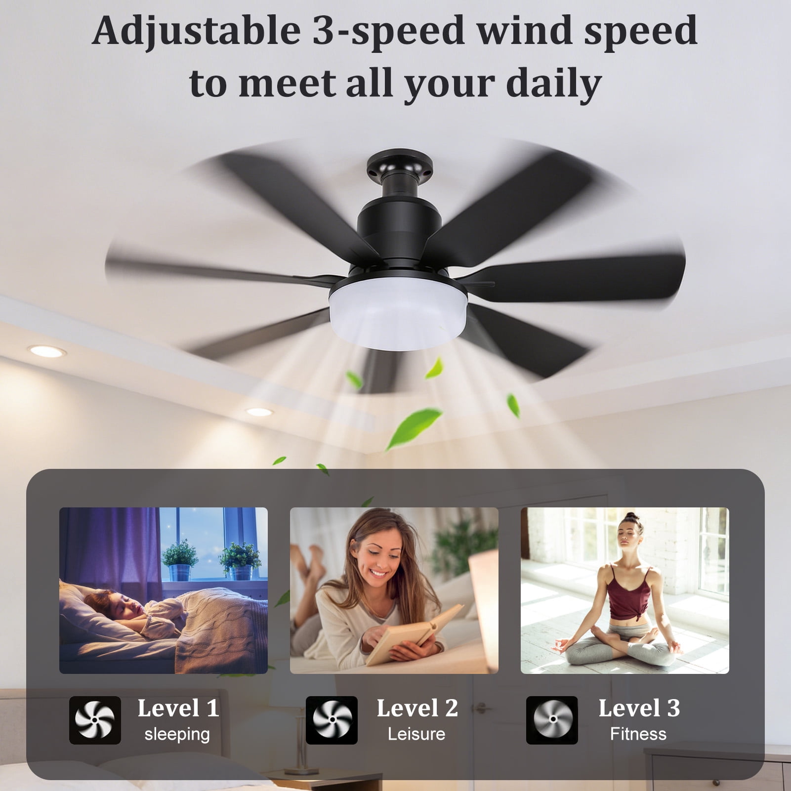 Socket Fan Light with Remote, 20.5in Small Ceiling Fan with 3-Speeds, Dimmable LED, E26/E27 Base, 6 Blades Light Socket Fan for Kitchen Bedroom