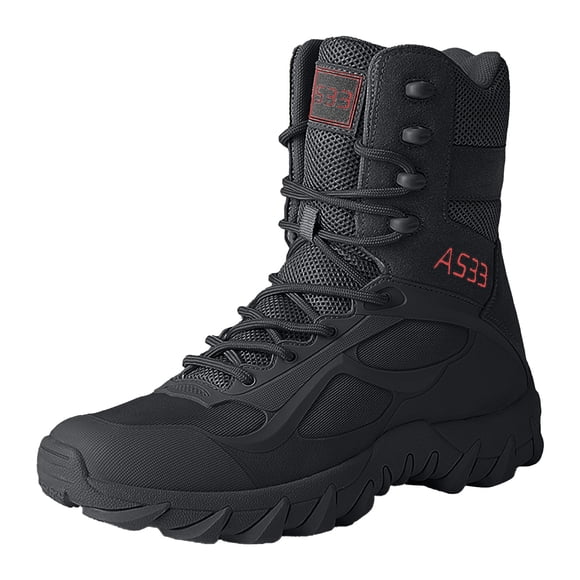 PEASKJP Men's Military Work Boots Waterproof Slip Resistant Industrial & Construction Ankle High Work Boots, Khaki 41