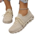 thumbnail image 6 of EKVAHL Women's Knit Upper Running Sneakers, Low Top Non Slip Tennis Sneakers, Solid Color Elastic Fit Athletic Sneakers Lace-Up Walking Shoes for Training Hiking Beige, 6 of 6